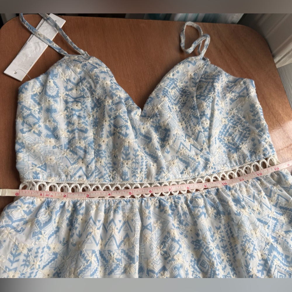 Aqua 100% Bloomingdale’s exclusive Elegant Blue and White Eyelet Dress - Picture 9 of 13